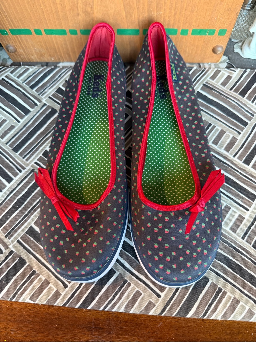 Women’s Strawberry Print Ballet Flats with Red Trim Keds